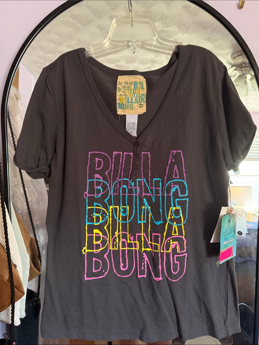 Billabong Black Tee with Neon Pink Blue Yellow Logo